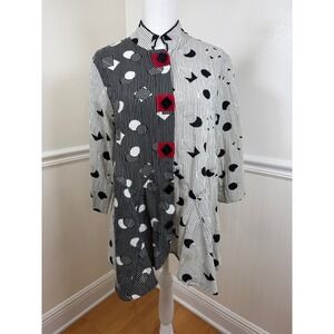 Ali Miles Black White Geometric Polka Dot Tunic Art to Wear Shirt Women Size S
